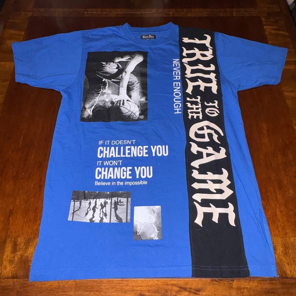 Bare Fox "True to the Game" Graphic T Shirt XL Blue Streetwear Basketball Tee